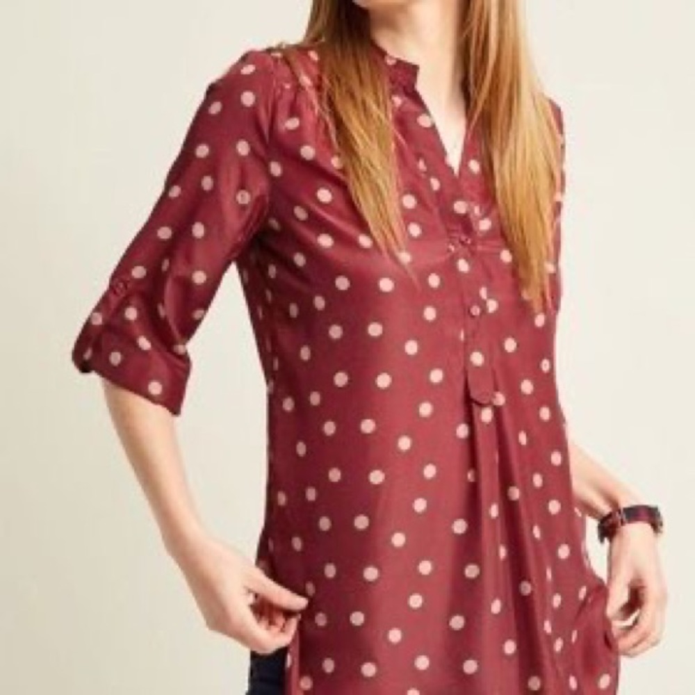Modcloth fun 2 fun - Hosting for the Weekend tunic in burgundy with cream dots